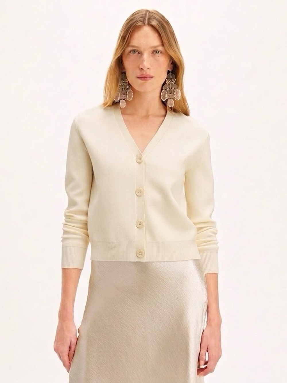 NWT $498 Tory Burch white Cashmere V-Neck Button Cardigan Sweater